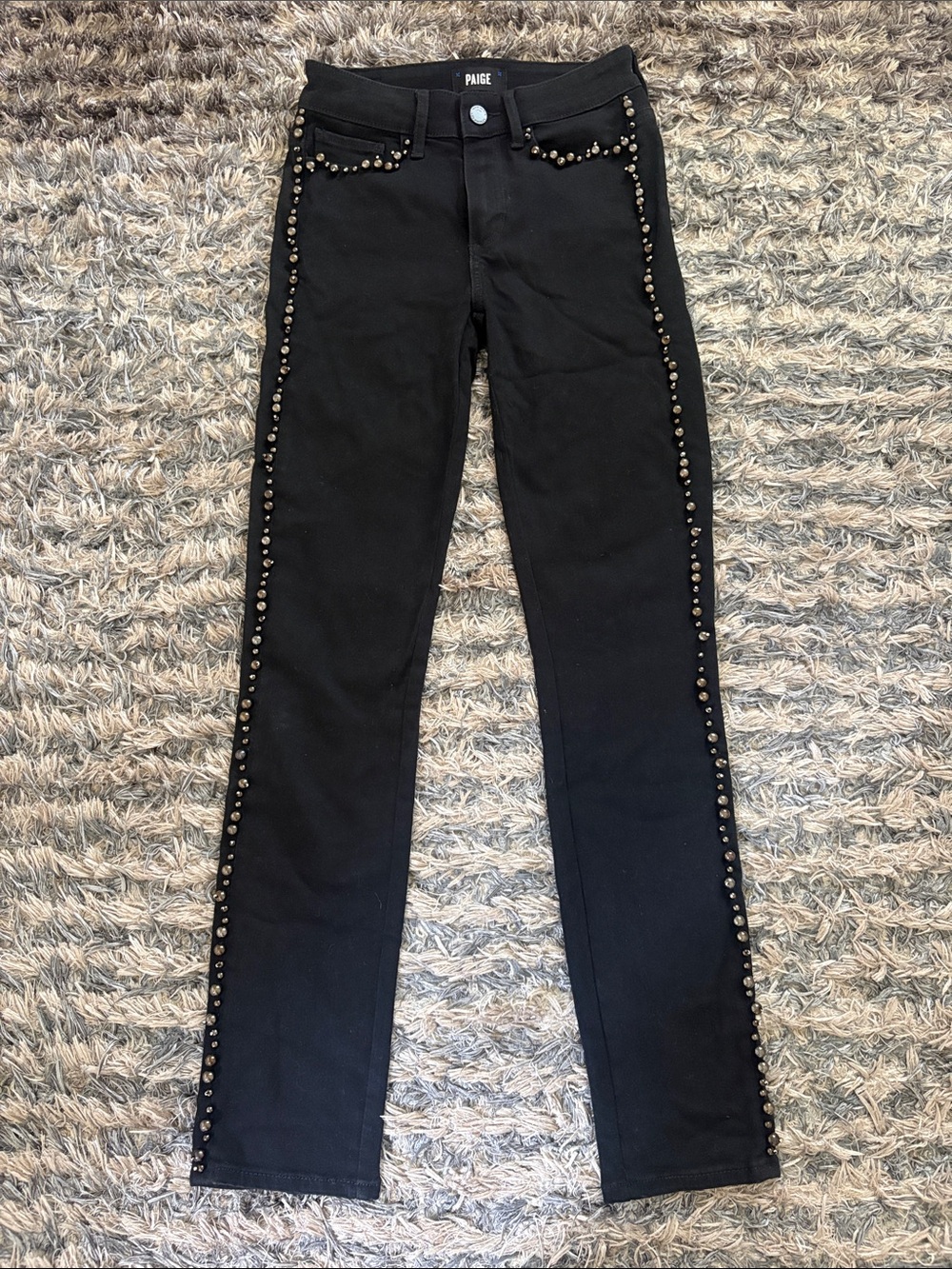 PAIGE Hoxton Ankle Peg Studded Skinny Jeans Black 25 NWT